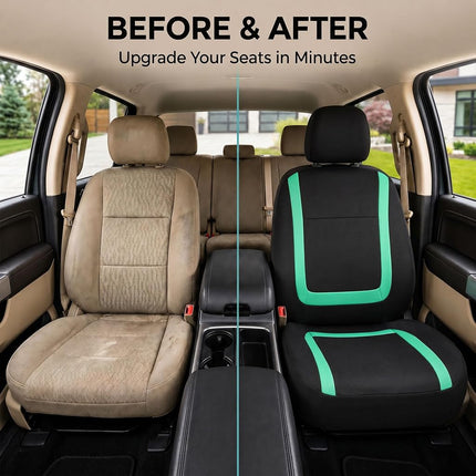 FH Group Car Seat Covers Front Set in Cloth - Car Seat Covers for Low Back Car Seats with Removable Headrest, Universal Fit, Automotive Seat Covers, Washable Car Seat Cover for SUV, Sedan, Van Mint