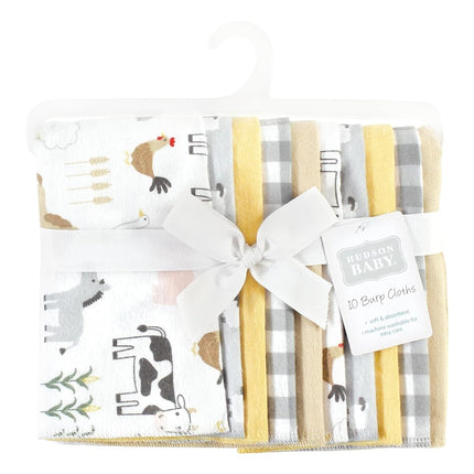 Hudson Baby Unisex Baby Cotton Flannel Burp Cloths, Cute Farm 10-Pack, One Size