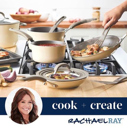 Rachael Ray Cook + Create Nonstick Sauté Pan with Lid, 3 Quart - Almond