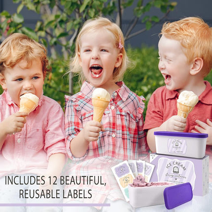 ZICOTO Set of 2 Reusable Ice Cream Tub Containers 1.6 Quart Ea. - Perfect for Homemade Sorbet, Frozen Yogurt Or Gelato - Stackable Storage Containers, Stickers And Lids Stores Easily In Freezer