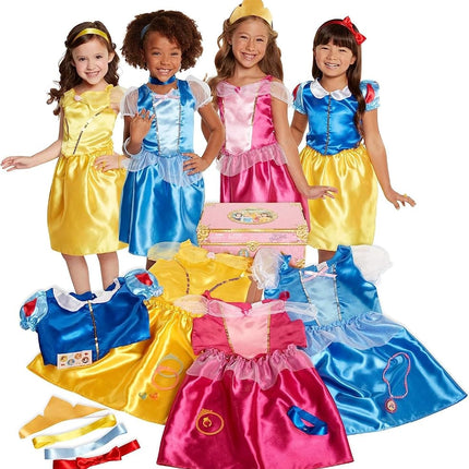 Disney Princess Dress Up Trunk, 21 Piece Amazon Exclusive Trunk Includes Aurora, Belle, Cinderella and Snow White Outfits, Accessories and Stickers, Ideal For Ages 3+