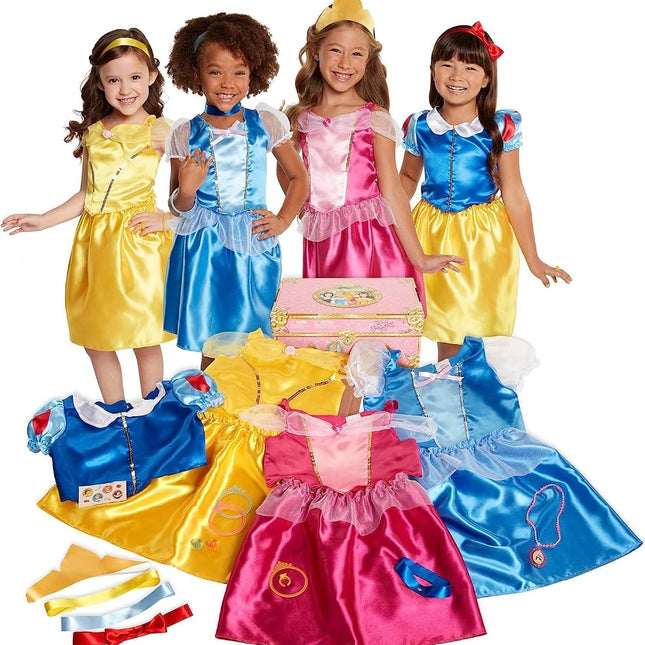 Disney Princess Dress Up Trunk, 21 Piece Amazon Exclusive Trunk Includes Aurora, Belle, Cinderella and Snow White Outfits, Accessories and Stickers, Ideal For Ages 3+