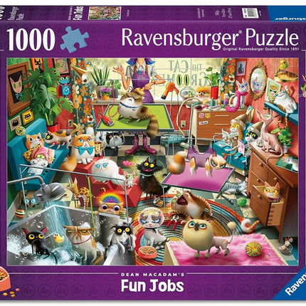 Ravensburger The Cat Groomer 1000 Piece Jigsaw Puzzle – Funny Cat Spa Scene by Dean MacAdam – Premium Quality Puzzle for Adults