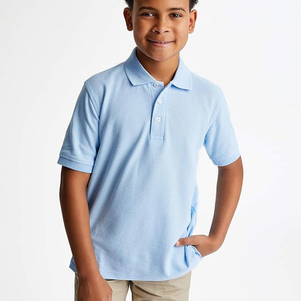 French Toast Boys' Short Sleeve Pique Polo Uniform Shirt (Standard & Husky), Light Blue, 16