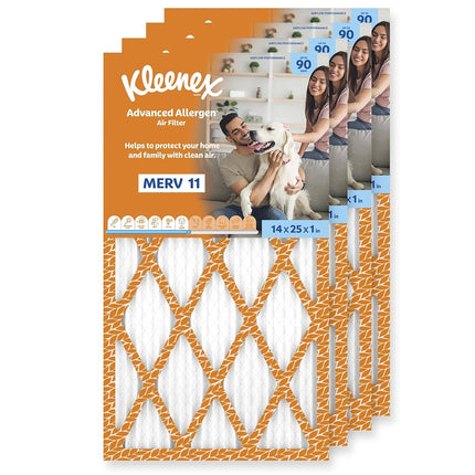 Kleenex Advanced Allergen Air Filter 14x25x1 Inches - 11 MERV RATING (4-Pack)