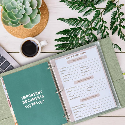 Ampleer Life Book Document Organizer Folio, End of Life Planner 3 Ring Binder for 8.5x11" Important Papers, Aesthetic Linen In Case If I Die File Folder (Sage)
