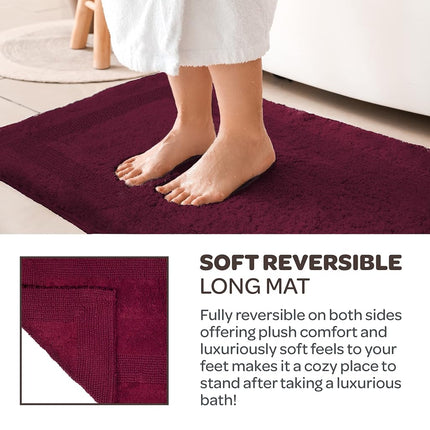 Bedford Home 100% Cotton Reversible Long Bath Rug - Burgundy - 24x60