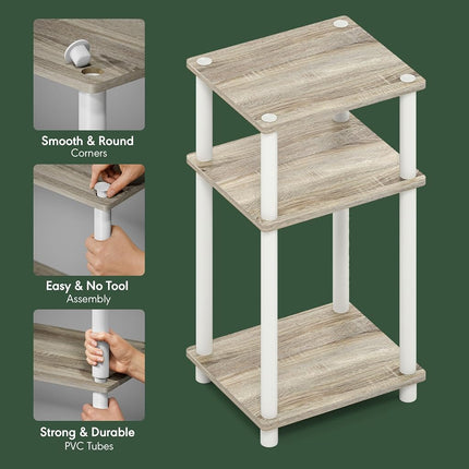 Furinno JUST 3-Tier Tool-Free Bedside Table, Sonoma Oak