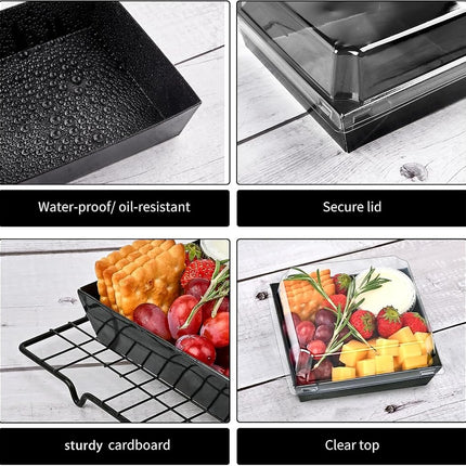 Ocmoiy Small Charcuterie Boxes with Clear Lids, To Go Paper Disposable Food Containers, 5 Inches Bakery Dessert Boxes for Sandwich, Cookie, Pastry, Cake Slice (Black, 50ct)