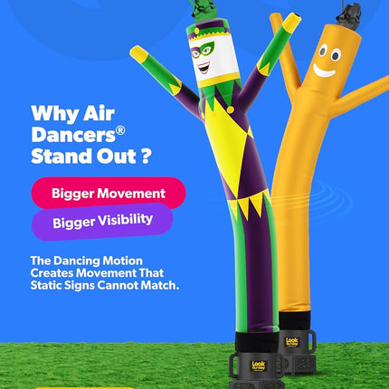 LookOurWay Air Dancers Inflatable Tube Man Set - 7ft Tall Wacky Waving Inflatable Dancing Tube Guy with Weather Resistant Blower- Mardi Gras Themed - Jester