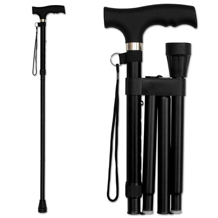 Canne pliante RMS – Canne de marche déportée en aluminium pliable, réglable et légère – Canne de marche pliable avec poignée Derby ergonomique – Aide à la vie quotidienne idéale pour la mobilité réduite (Noir)