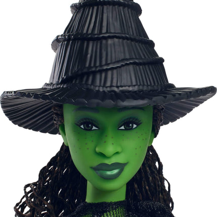 Muñeca Elphaba de Mattel Universal Wicked y accesorios de piel verde, pelo negro trenzado, vestido de gala y look removible
