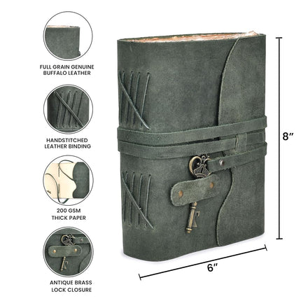 LEATHER VILLAGE Vintage Leather Journal Book of Shadows (8 inches X 6 inches, Aqua)