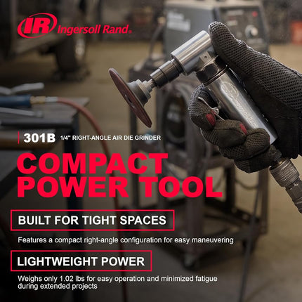Ingersoll Rand Die Grinder 301B, Replaced by 301B-M, 6mm Collet Right Air Die Grinder, 21,000 RPM, Ball-Bearing Construction, Housing, Lightweight, 1-Unit, Angle, Aluminium, Value