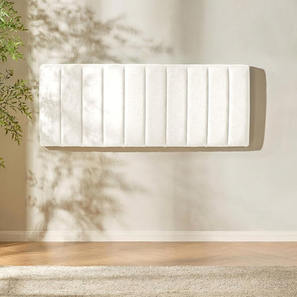 Upholstered Full Headboard - Easy Assemble Channel Stitched Headboard Full Size - Wall Mounted Headboards with 3D Soundproof Wall Panels Peel & Stick Floating Headboards, Beige