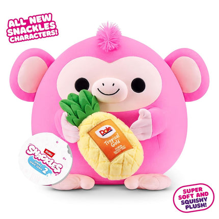 Snackles Series 2 Wave 2, Snack Swap, Monkey, 20 cm by ZURU Cuddly Squishy Comfort Plush with License Snack Brand Accessory (Monkey, Dole Pineapple)
