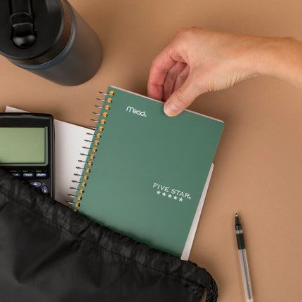 Five Star Spiral Notebook, 1 Subject, College Ruled Paper, Personal Size, 4-3/8" x 7", 80 Sheets, Fights Ink Bleed, Water Resistant Cover, Seaglass Green (450048CH1-ECM)