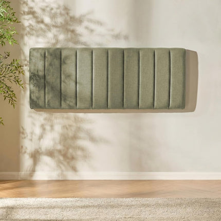Upholstered Queen Headboard - Easy Assemble Channel Stitched Headboard Queen Size - Wall Mounted Headboards with 3D Soundproof Wall Panels Peel & Stick Floating Headboards, Olive Green