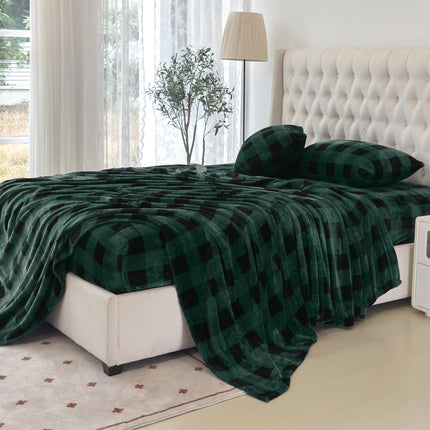Elegant Comfort Luxuriously Soft 4-Piece Velvet Plush Flannel Sheet Set - Premium Quality - Cozy Warm, Anti-Static, Non Pilling Fuzzy Velvet Flannel Fleece Deep Pocket Sheet Set - Twin, Buffalo Green