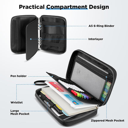Zannaki A5 Zipper Binder with Binder Pockets, Dividers, Refill Paper, 6 Ring Refillable Binder Notebook for Personal Planner Journal Cash Budget Diary File Album Photocard Portable Travel Organizer