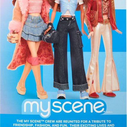 Barbie Signature My Scene Madison Doll and Accessories, Y2K-Inspired Outfit with Butterfly Top, Cargo Jeans, Denim Bag and Doll Stand, HYC18
