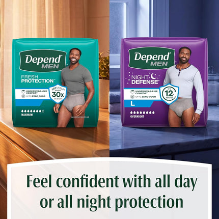 Depend FIT-FLEX Incontinence Underwear for Men, Maximum Absorbency, L, Gray (Packaging may vary)