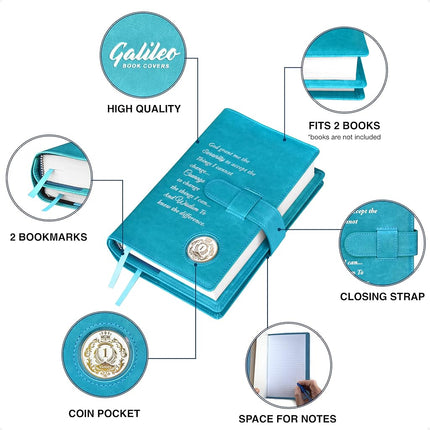 Double AA Big Book Cover & 12 Steps & 12 Traditions | by Galileo | Perfect Gift | Alcoholics Anonymous (Serenity Prayer/Coin Pocket/Ocean Turquoise)