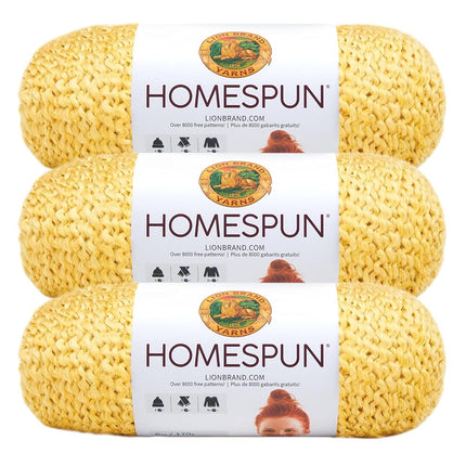 Lion Brand Yarn Homespun Yarn, Soft Bulky Yarn for Knitting, Crocheting, and Crafting, 3 Pack, Golden