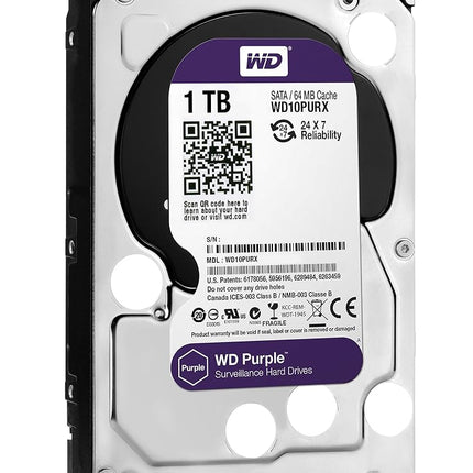WD Purple 1TB Surveillance Hard Disk Drive - Intellipower SATA 6 Gb/s 64MB Cache 3.5 Inch
