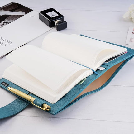 Ox Knight B6 Leather Planner Cover for Stalogy, Midori, Leuchtturm1917, and More - with Pen Loop, Card Slots, Back Pocket, and Bookmarks (Dark Blue)