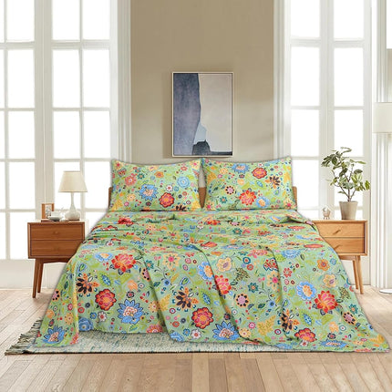 Bedlifes Floral Pattern Bed Sheet Set Full Size, 16" Deep Pocket 4PCS
