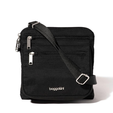 Baggallini Securtex Anti-Theft Crossbody 8.25" Small / 10" Large Travel Purse with RFID Card Slots & Cut-Resistant Strap, Black, Small 8.25"w x 8.25"h