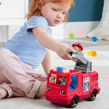 Fisher-Price Little People Toddler Toy Fire Truck Musical Push-Along Vehicle with 2 Figures for Pretend Play Ages 1+ Years, HXC12