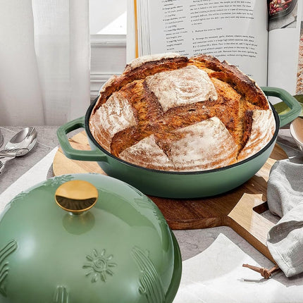 Flavehc Bread Oven Cast Iron Bread Dutch Oven with Cloche Lid for Bread Baking Magenta Enameled Cast Iron Bread Oven with Dome Lid for Sourdough, 9.8 Inches