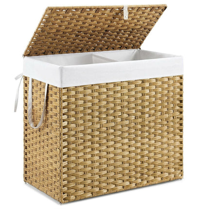 DUMOS Wicker Laundry Basket with Lid, 110L Woven L