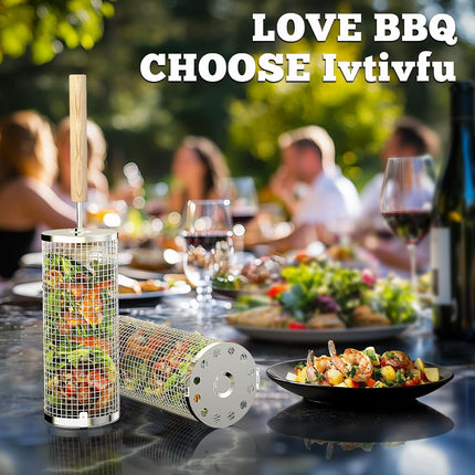 Rolling Grill Basket, BBQ Accessories Tools, Outdoor Camping, Gifts for Men
