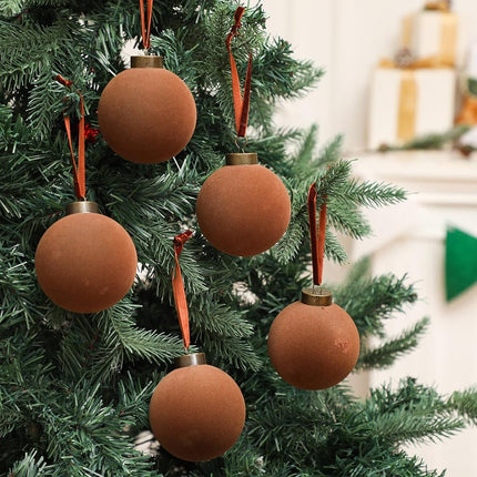 Liliful 15 Pcs Velvet Christmas Balls Bulk Flocked Christmas Tree Ball Ornaments Plastic Balls Xmas Decorative Hanging Ornaments Christmas Tree Decoration (Brown,3.15 Inch)