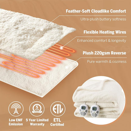 Manta Térmica Serta, Manta Eléctrica King Size, Suave, Cálida, Esponjosa para Oficina, Sofá, Temporizador de Apagado Automático de 1-12 Horas, 10 Niveles de Calentamiento, Certificación ETL, King 100" x 90" Marfil