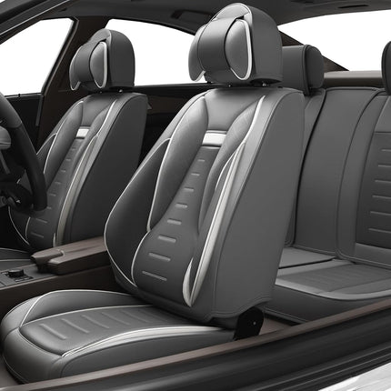 SLARY 5PCS Angel Wings Front and Back Car Seat Covers Auto Interior Accessories with Water Proof Nappa Leather for Cars SUV Pick-up Truck Universal Comfortable and Breathable (Full Set, Grey)