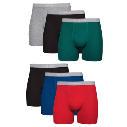 Hanes Men's 4-Pack FreshIQ Tagless Cotton Boxer with ComfortFlex Waistband Briefs, Blue/Red/Green/Black - 6 Pack, Large