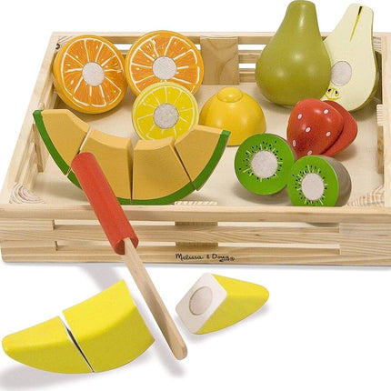 Melissa & Doug Wooden Fruit Toy Cutting Set | Pretend Kitchen Play Kit for Kids | Age 3+