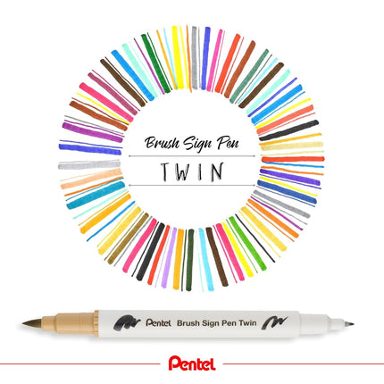 Pentel SESW30C-30 Rotulador Doble Brush Sign, Set de 30 Colores, Rotuladores de Fibra con Dos Puntas Flexibles, Tinta a Base de Agua, Surtidos, Paquete de 30