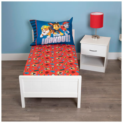 Juego de sábana ajustable y funda de almohada Paw Patrol para niños pequeños, Rojo