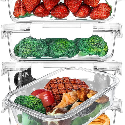 M MCIRCO Lot de 5 récipients de préparation de repas en verre de 1 litre avec couvercles à loquet, hermétiques, adaptés au micro-ondes, au four, au congélateur et au lave-vaisselle (1,06 litre, blanc, 20x13x7,5 cm)