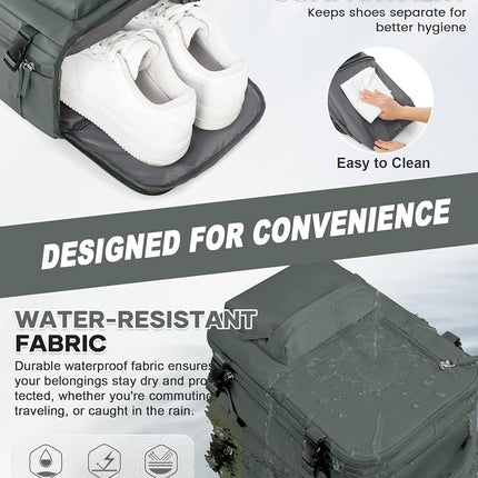 WONHOX Large Travel Backpack Women, Carry On Backpack,Hiking Backpack Waterproof Outdoor Sport Rucksack Casual Daypack School Bag, U-green, L, Laptop Backpack, (516209)