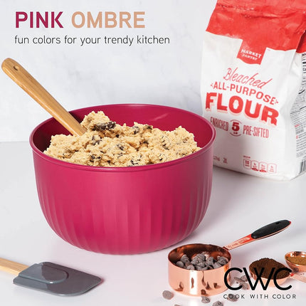 COOK WITH COLOR Prep Bowls with Lids- Deep Mixing Bowls Nesting Plastic Small Mixing Bowl Set with Lids (Pink Ombre)