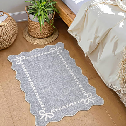 GarveeHome Scalloped Entryway Rug 2x3 Washable Front Door Bow Rug, Grey