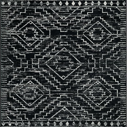 Wonnitar Moroccan Washable Area Rug 5x7, Black Large Rug for Living Room, Non-Slip Boho Bedroom Throw Mat, Low Pile Stain Resistant Geometric Floor Carpet for Dining Table Kitchen Dorm (Black,5'x7')