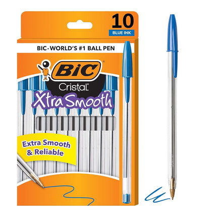 Bic MSP101BE Cristal Extra Smooth Pens, Multi-Colour, Blue, 10 Count (Pack of 1)