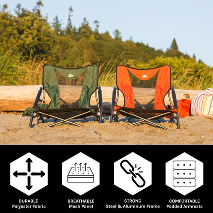 Cascade Mountain Tech Camping Chair - Low Profile Folding Chair for Camping, Beach, Picnic, Barbeques, Sporting Event with Carry Bag, Black